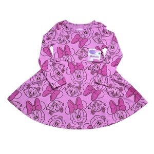 Disney Minnie Mouse Toddler Girls Print Dress w/ Long Sleeves Pink, Size 4T-5T.